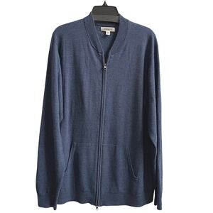 GOODTHREADS Mens XL Tall Blue Full Zip Knit Bomber Cardigan Sweater Jacket